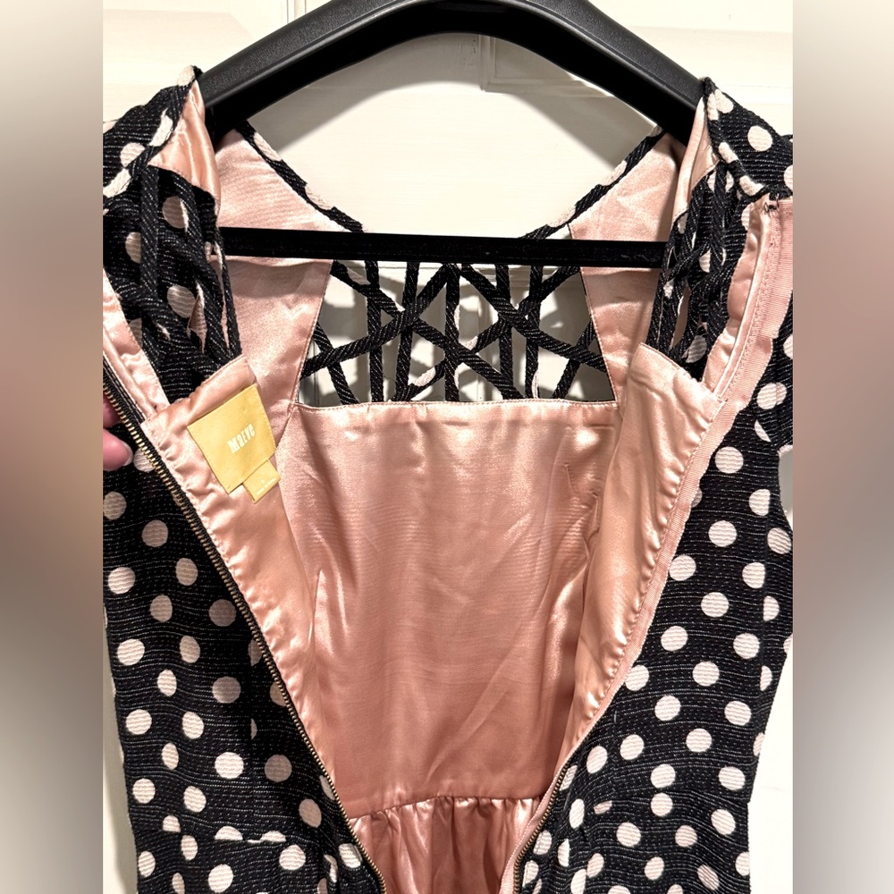 Anthropologie Maeve EUC Sz 4 Black & White Polka Dots Fit & Flare Dress (0535) - Picture 7 of 13